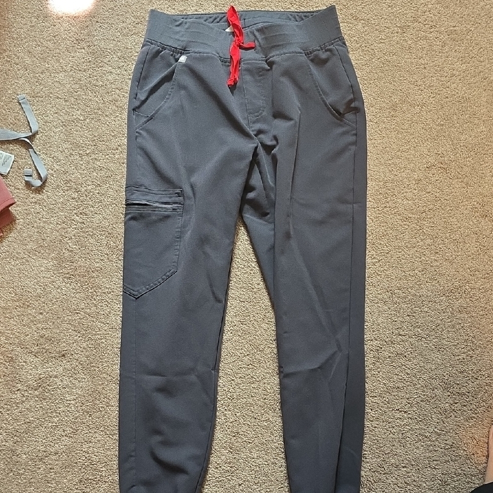 Figs scrubs Charcoal Jogger Pants with Red Drawstring